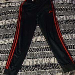 Adidas Kids Black Joggers with Red Stripes